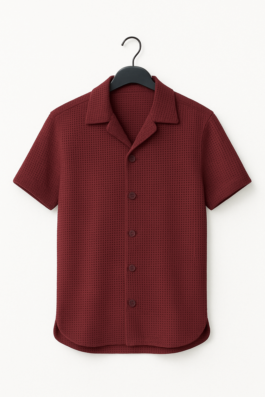 Maroon Waffle Knit Cuban Collar Shirt for Men