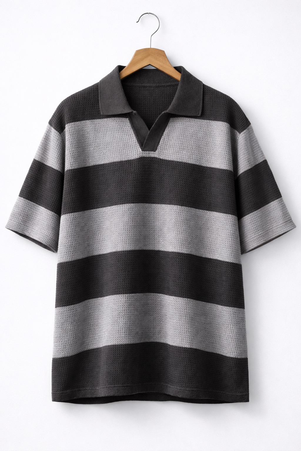 Waffle Knit Textured Stripe Polo – Oversized Fit