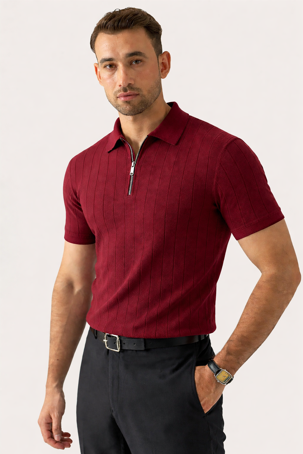 Maroon - Drop Needle Zipper Polo