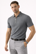 Steel Gray - Drop Needle Zipper Polo