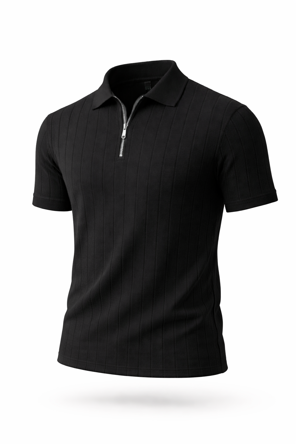 Black - Drop Needle Zipper Polo