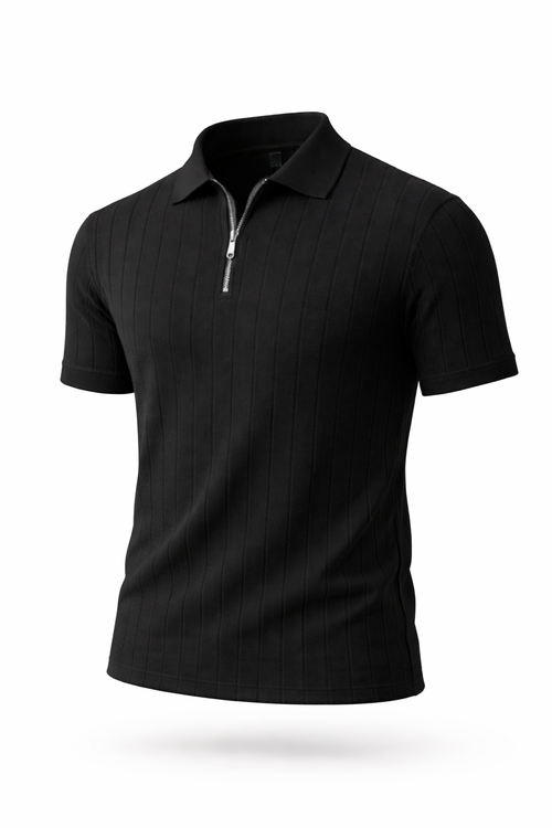 Black - Drop Needle Zipper Polo