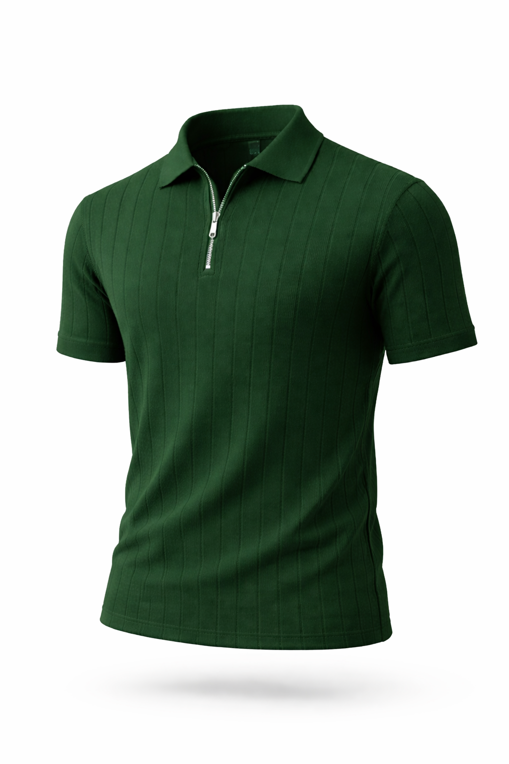 Green - Drop Needle Zipper Polo