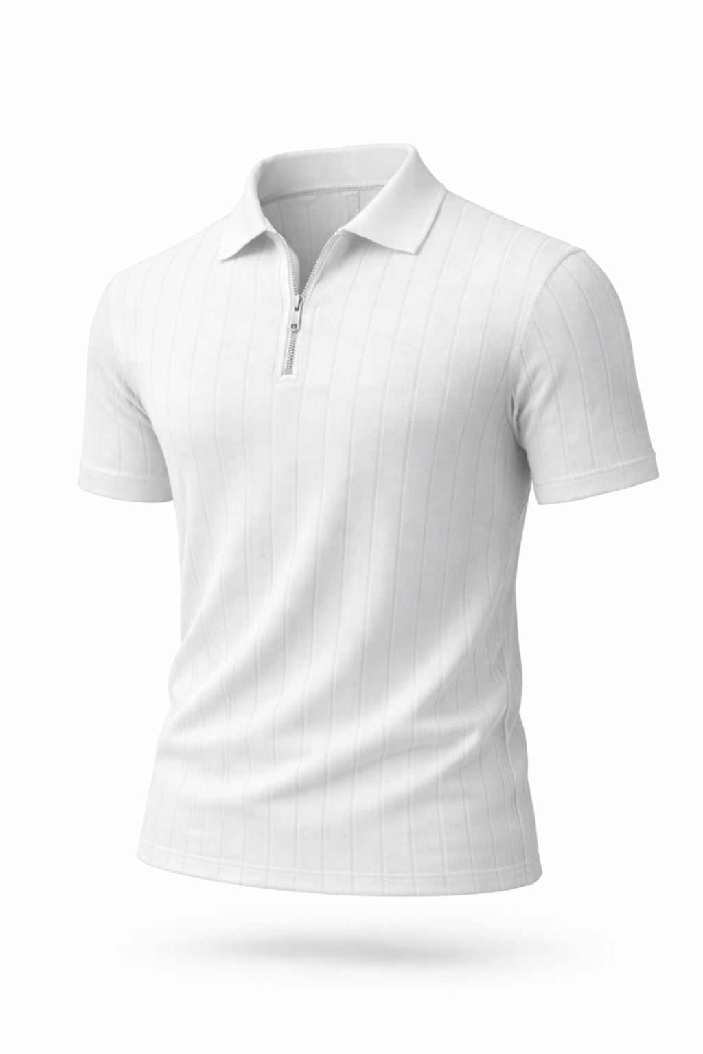 White - Drop Needle Zipper Polo