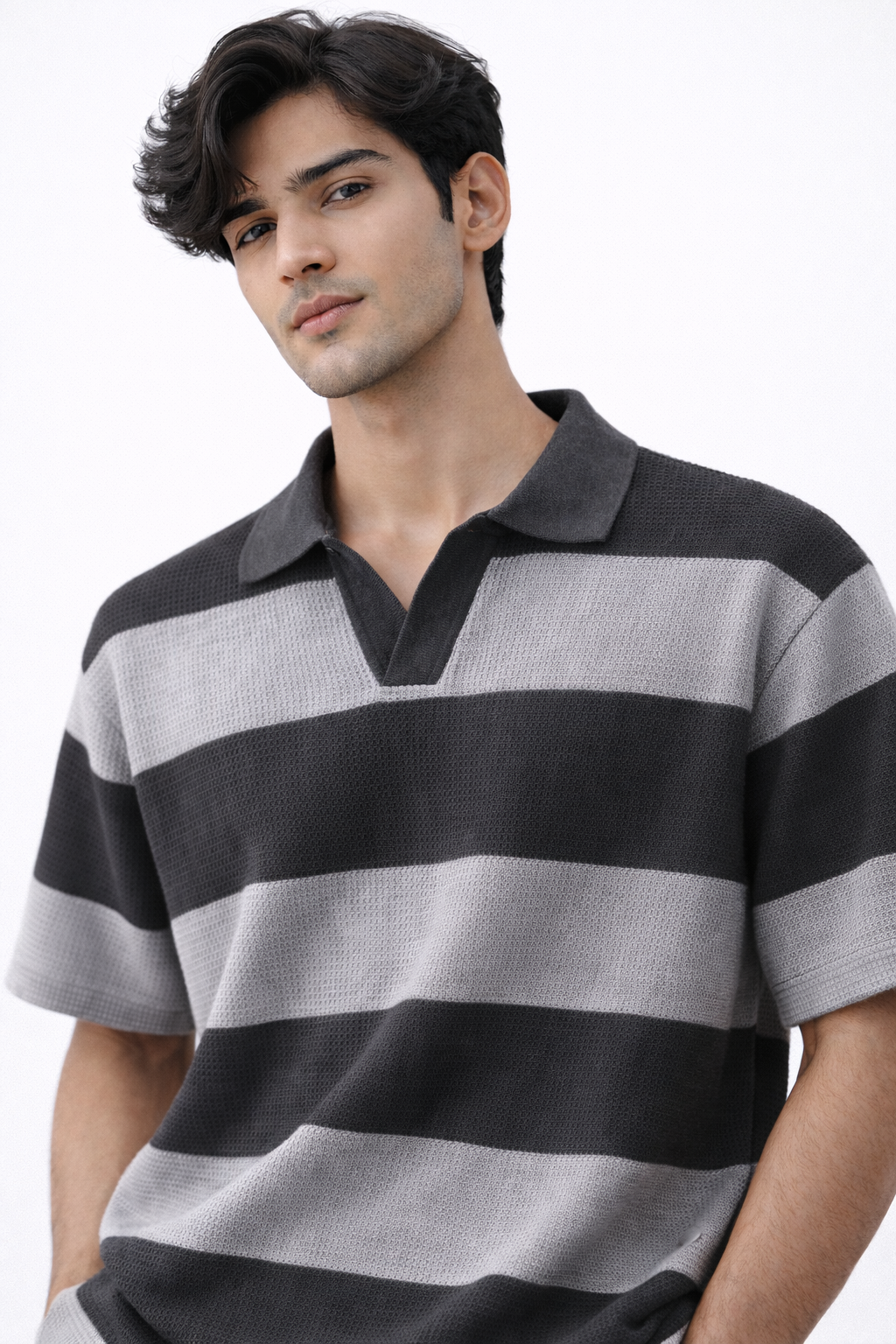 Pack of 2 Waffle Knit Textured Stripe Polos