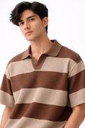 Waffle Knit Textured Stripe Polo – Oversized Fit