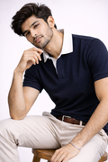 Navy Blue - Two Tone Johnny Collar Polo