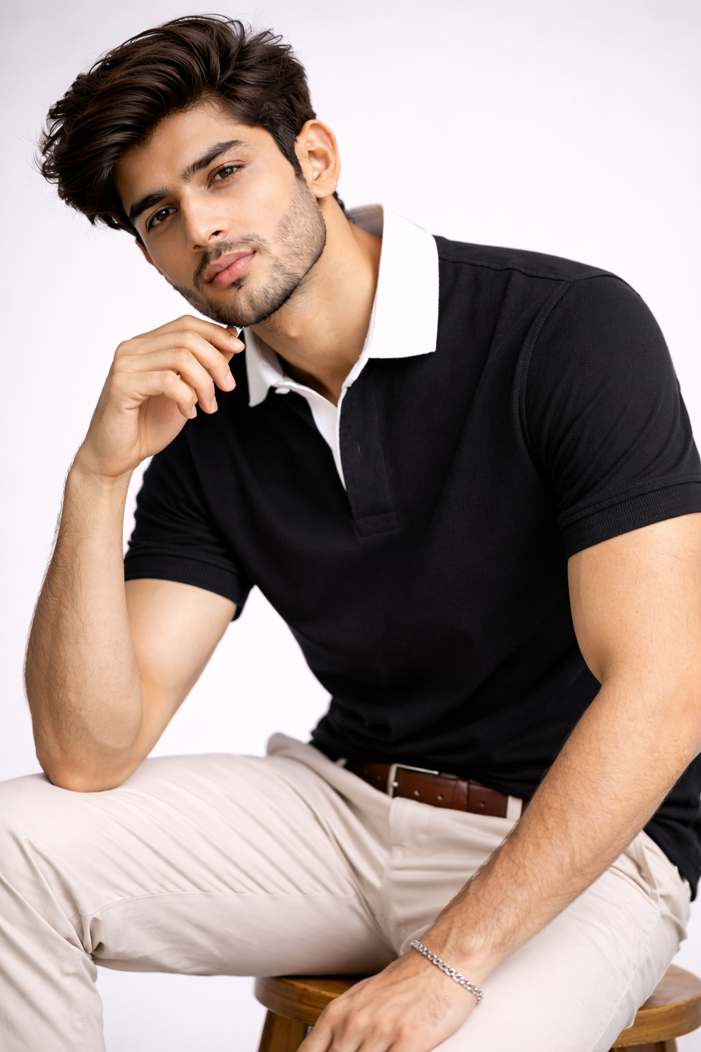 Black - Two Tone Johnny Collar Polo