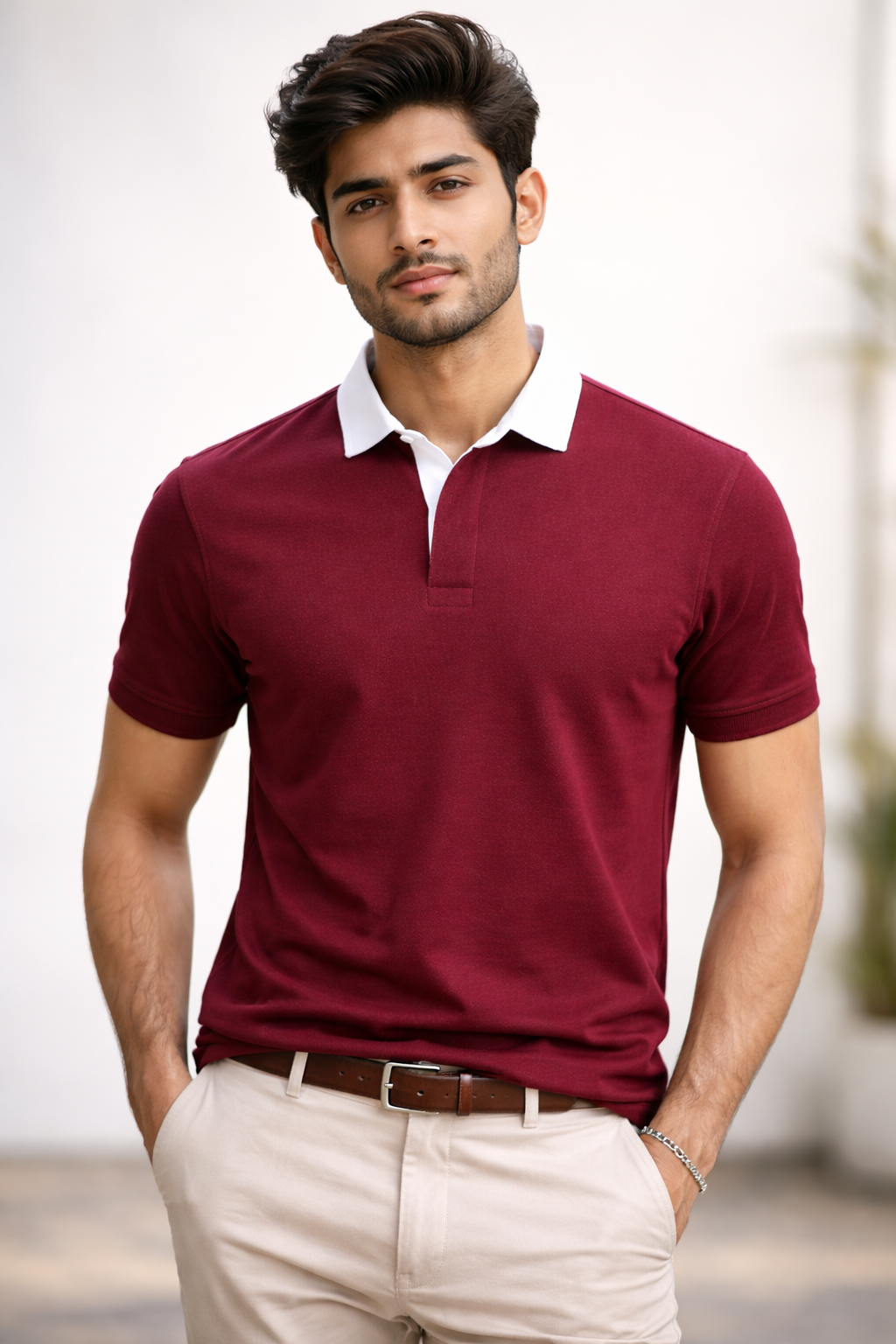 Maroon - Two Tone Johnny Collar Polo