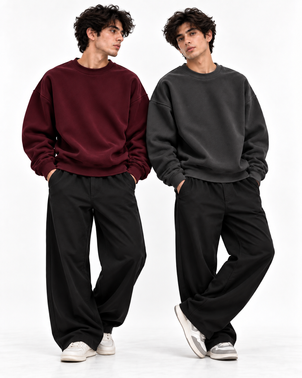 Pack of 2 Basic Maroon & Charcoal Premium Oversized Men’s Sweatshirt