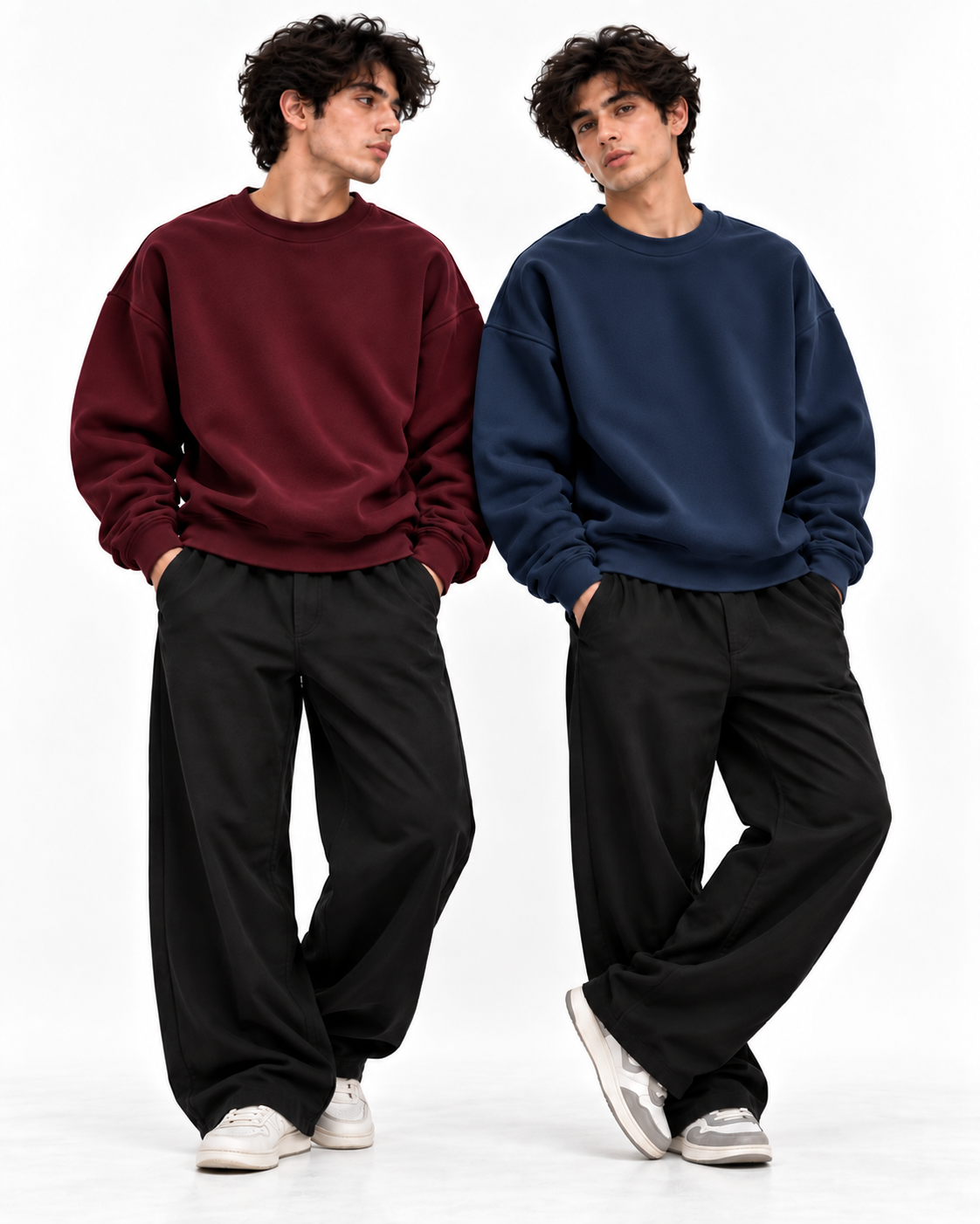 Pack of 2 Basic Maroon & Blue Premium Men’s Oversized Sweatshirt