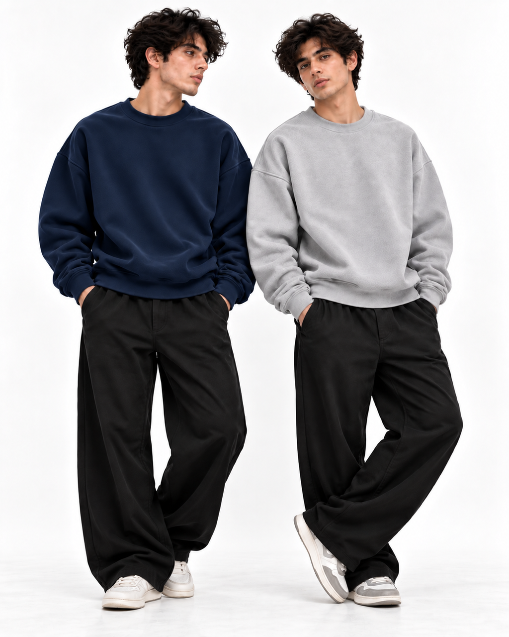 Pack of 2 Basic Blue & Grey Premium Men’s Oversized Sweatshirt