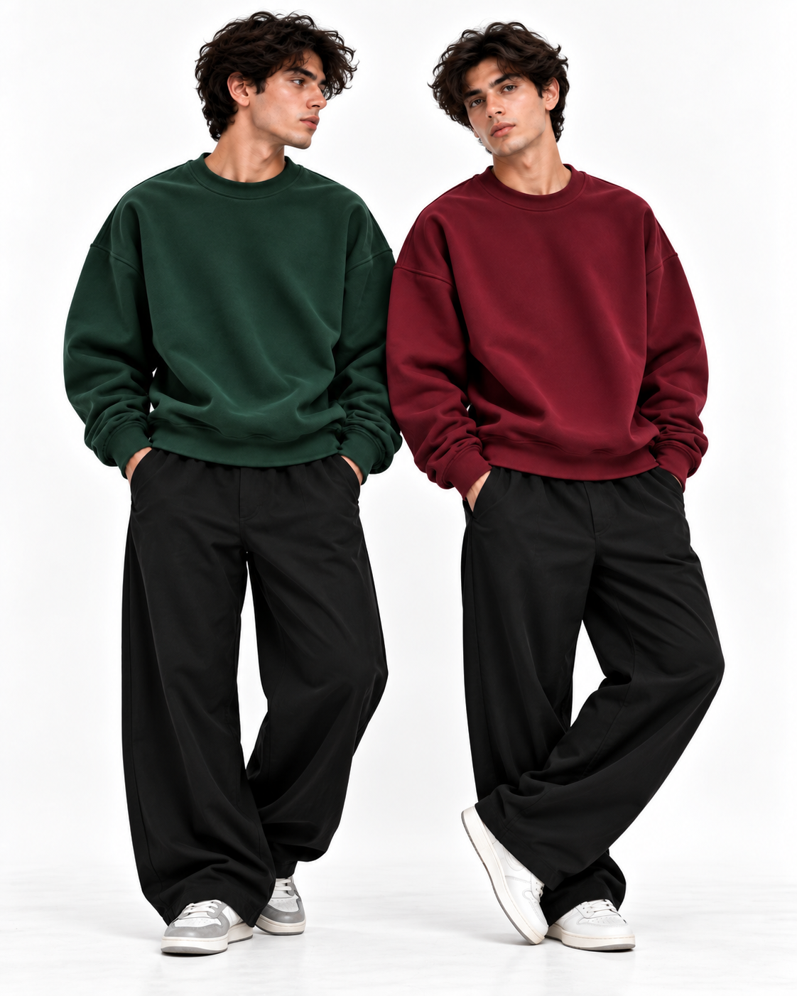 Pack of 2 Basic Maroon & Green Premium Men’s Oversized Sweatshirt