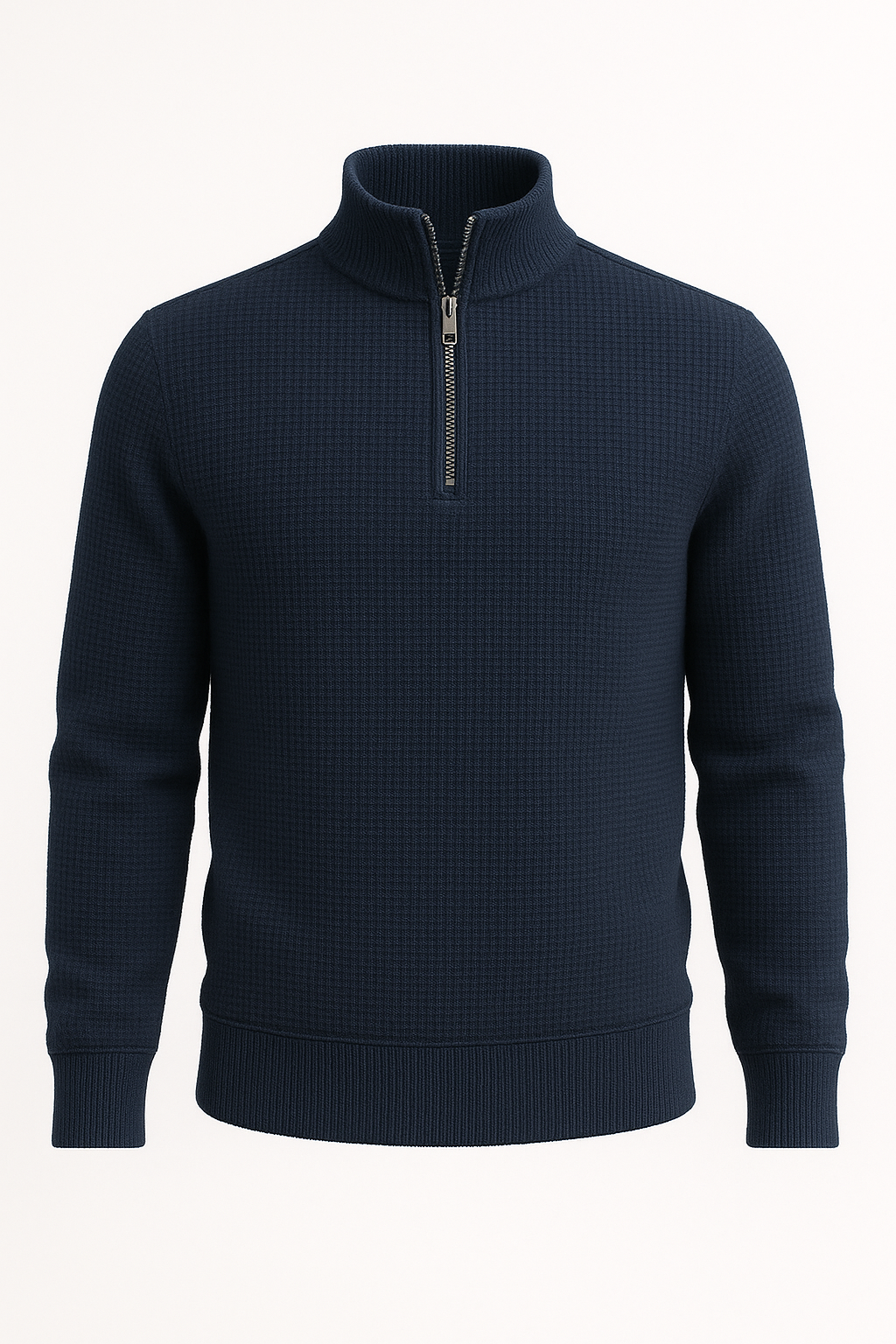 Navy Blue WaffleZip Mockneck