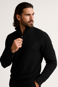 Black WaffleZip Mockneck