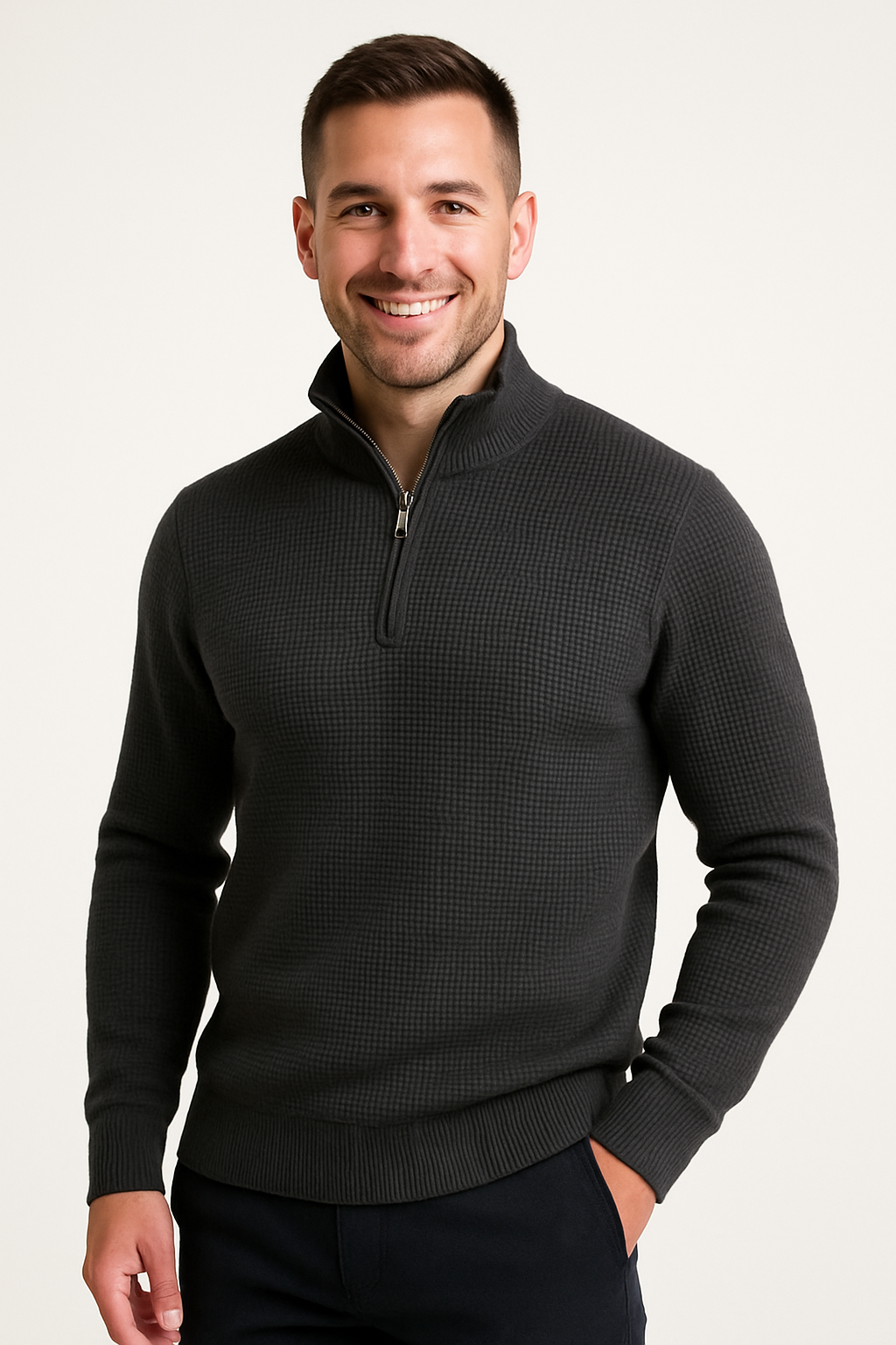 Charcoal WaffleZip Mockneck