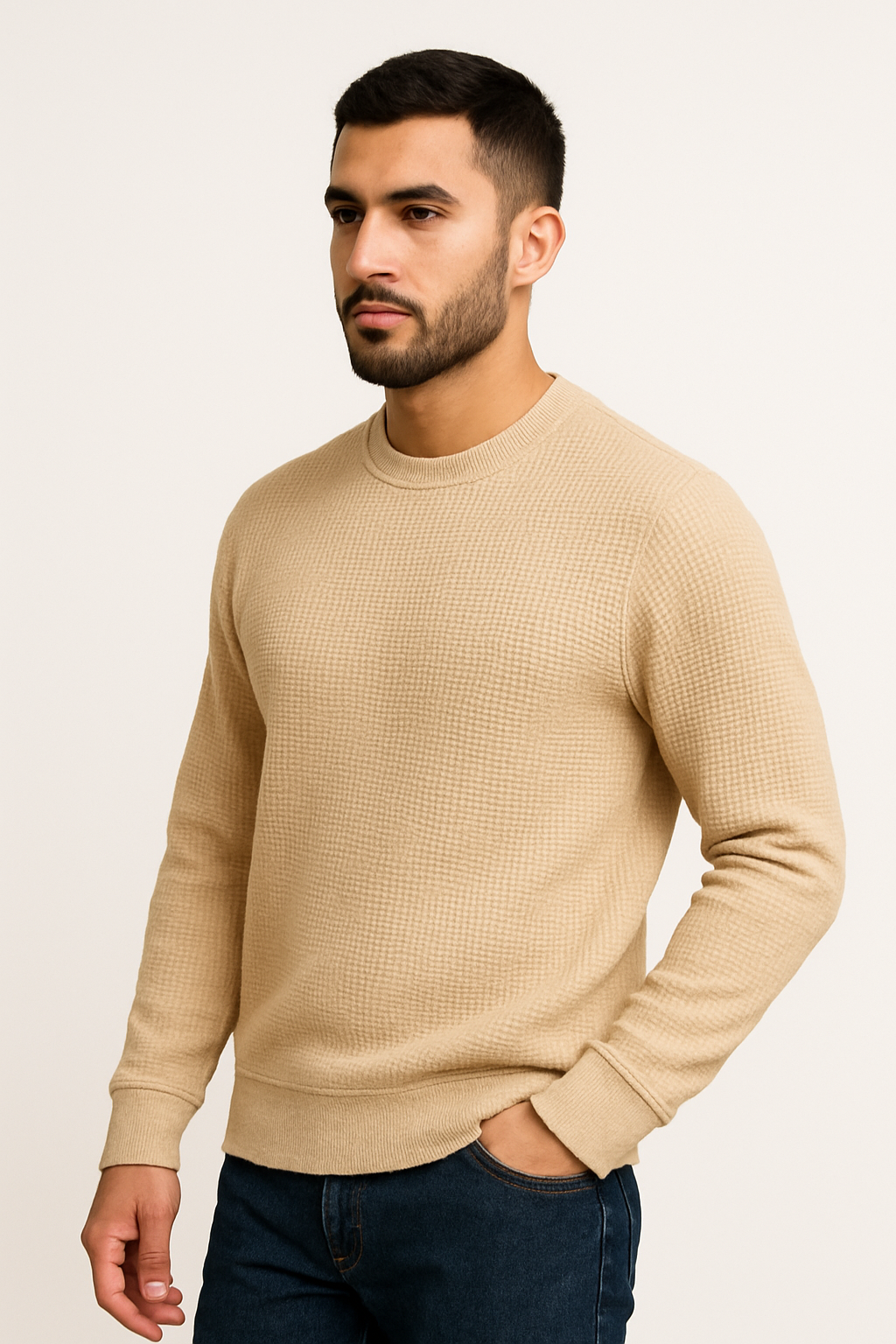 Pack of 2 Green & Beige Waffle-Knitted Sweatshirts