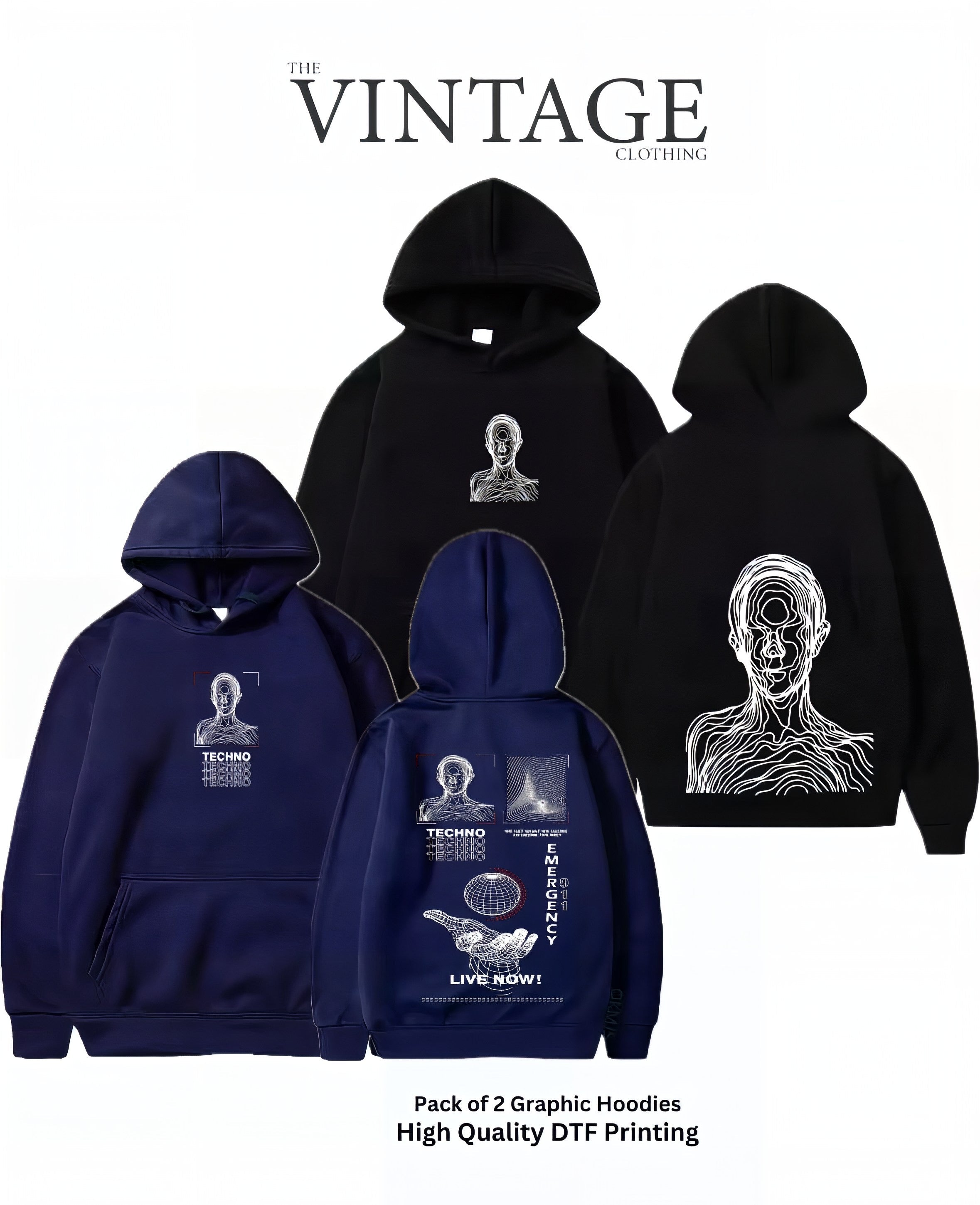 Pack of 2 Digital Printed Hoodies