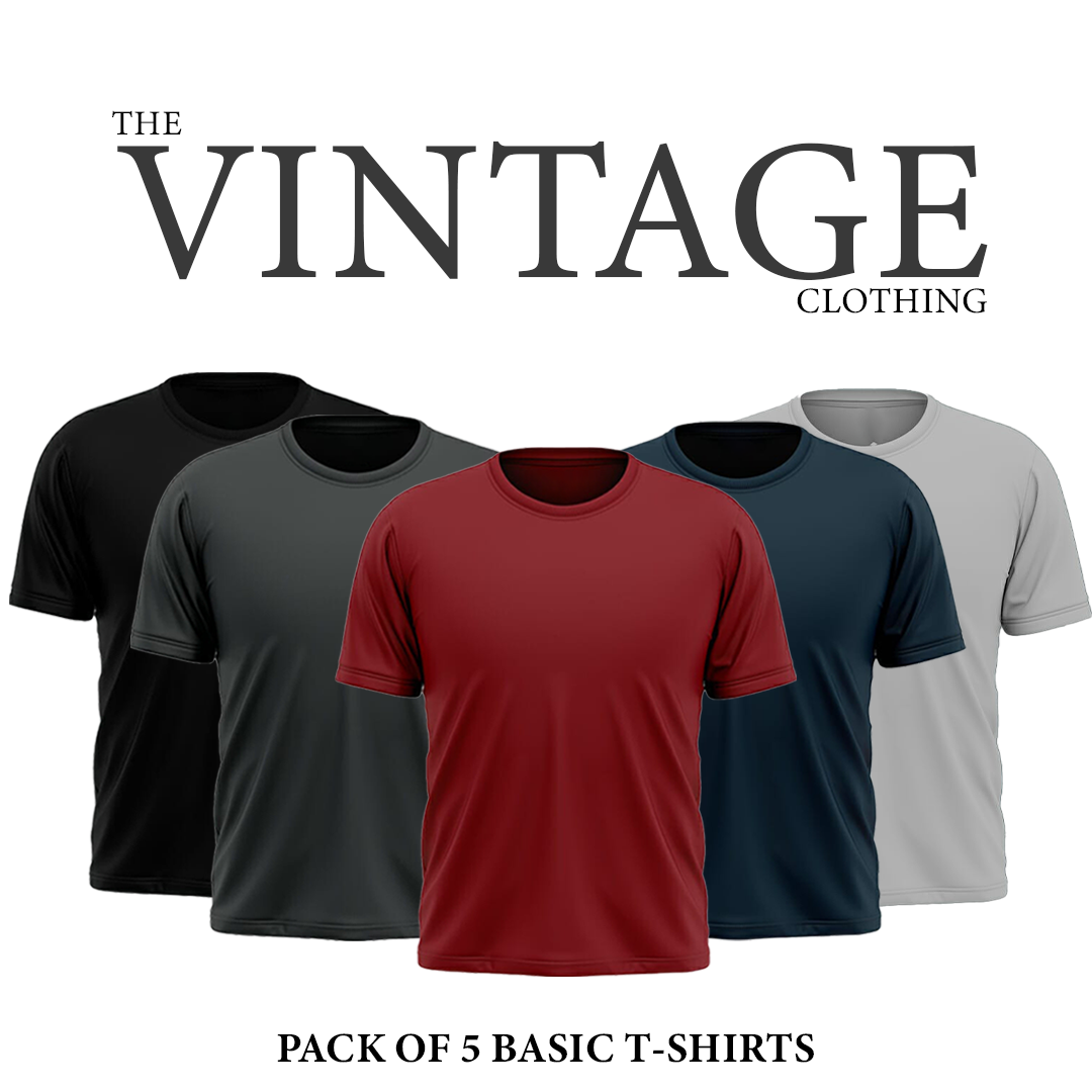 Pack of 5 round neck half sleeves T-shirts