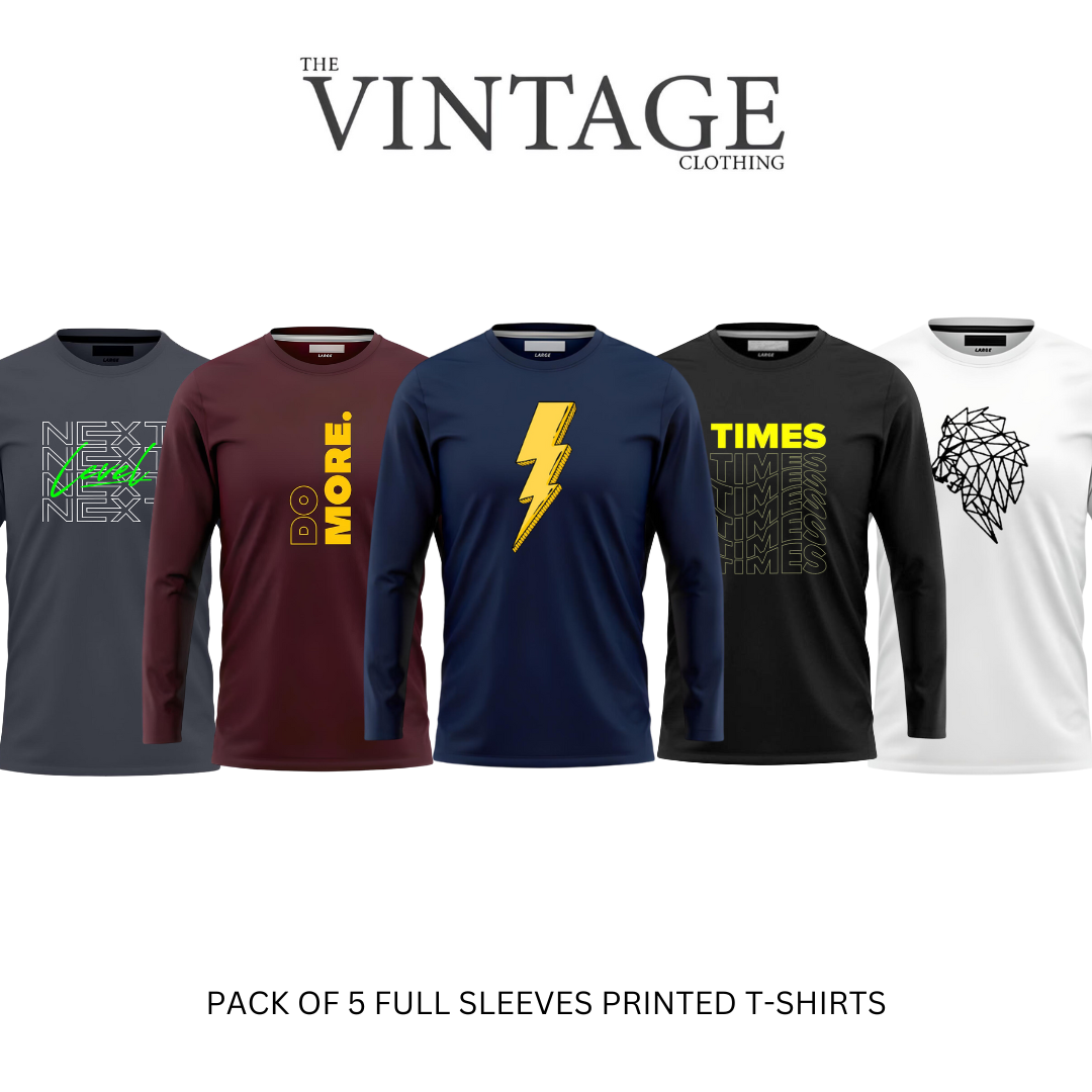 Pack of 5 Round Neck Full Sleeves Printed T-shirts