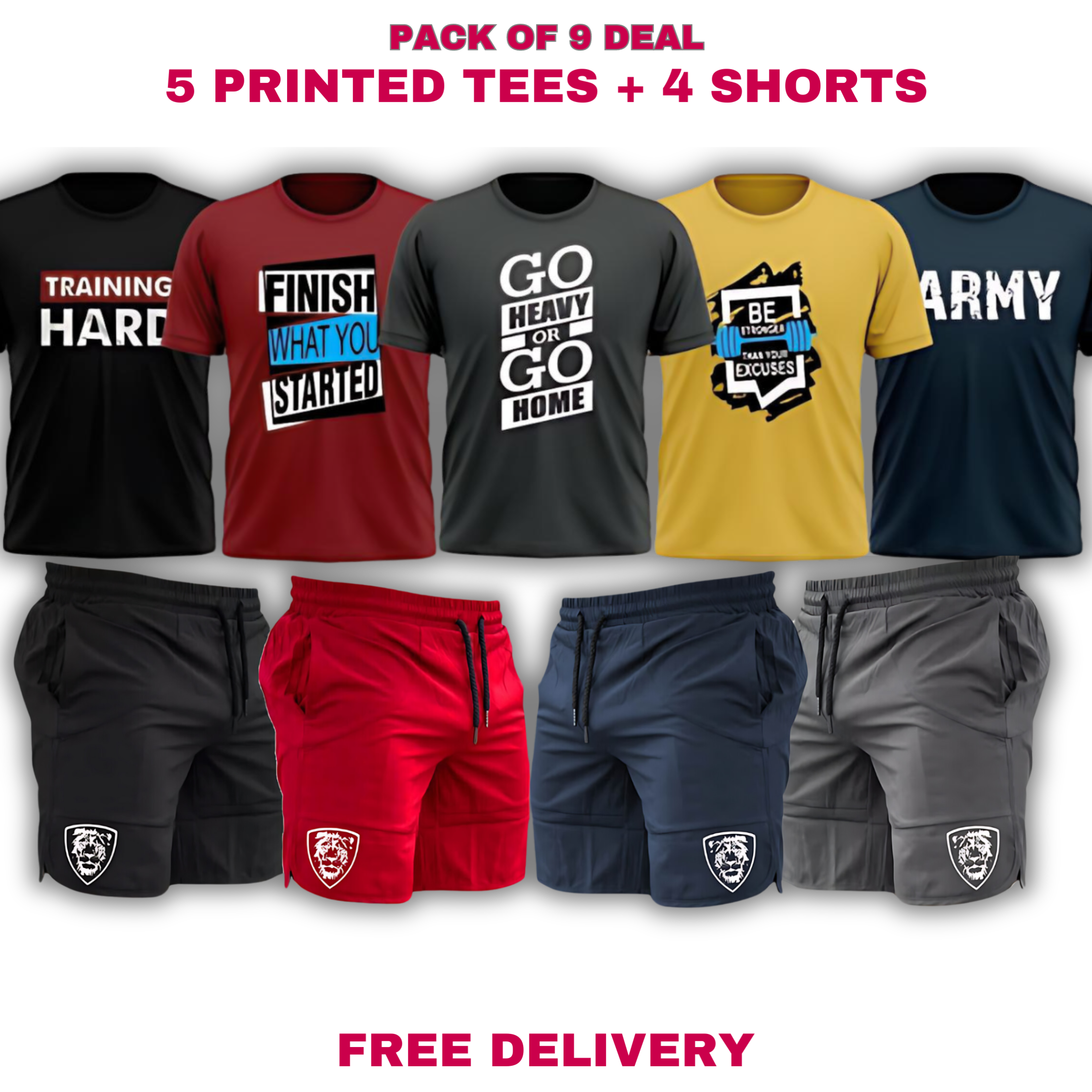 Pack of 9 Deal (5 Printed T-shirts & 4 Shorts)