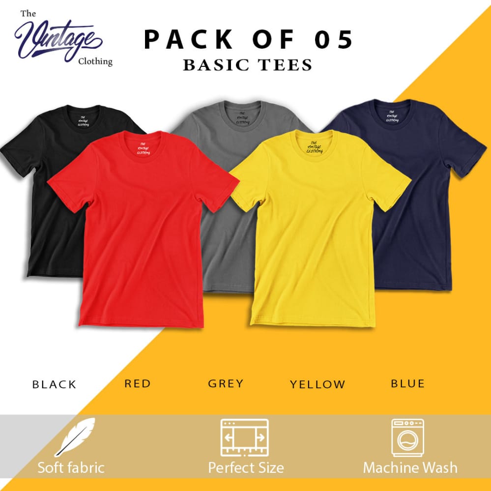 Pack of 5 round neck half sleeves T-shirts
