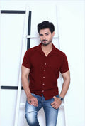 Maroon Casual Half Sleeves Shirt