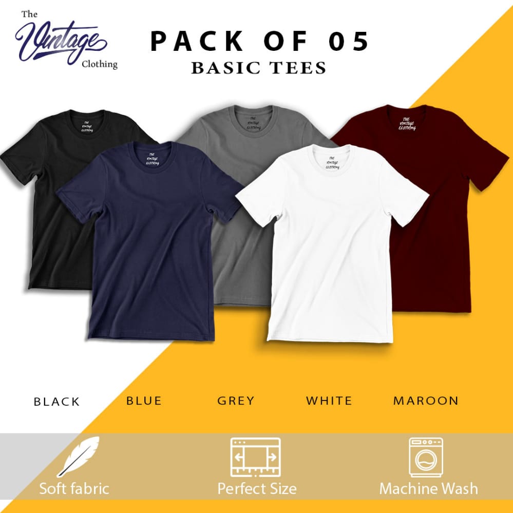 Pack of 5 round neck half sleeves T-shirts