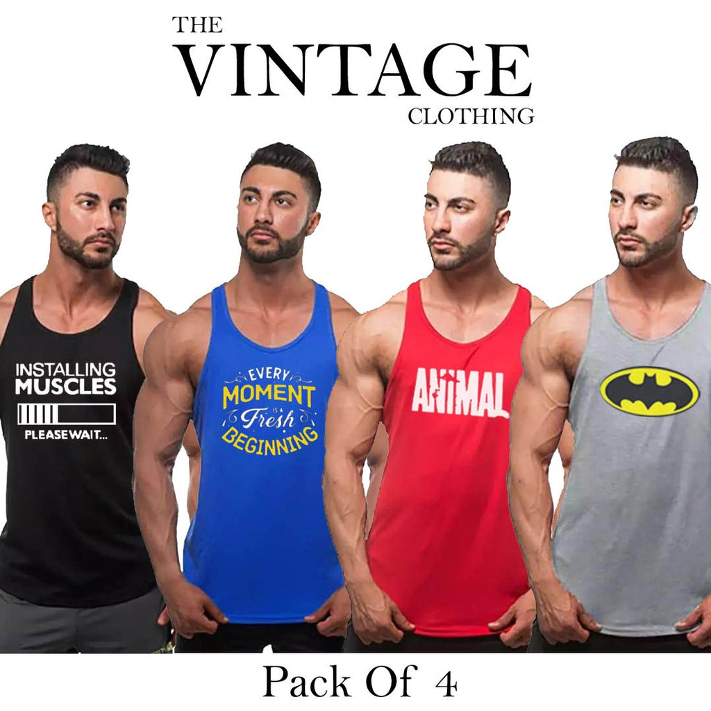 Pack of 4 Printed gym sando tanks 005