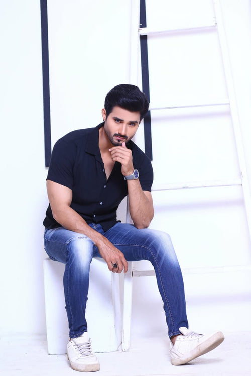 Blue Casual Half Sleeves Shirt