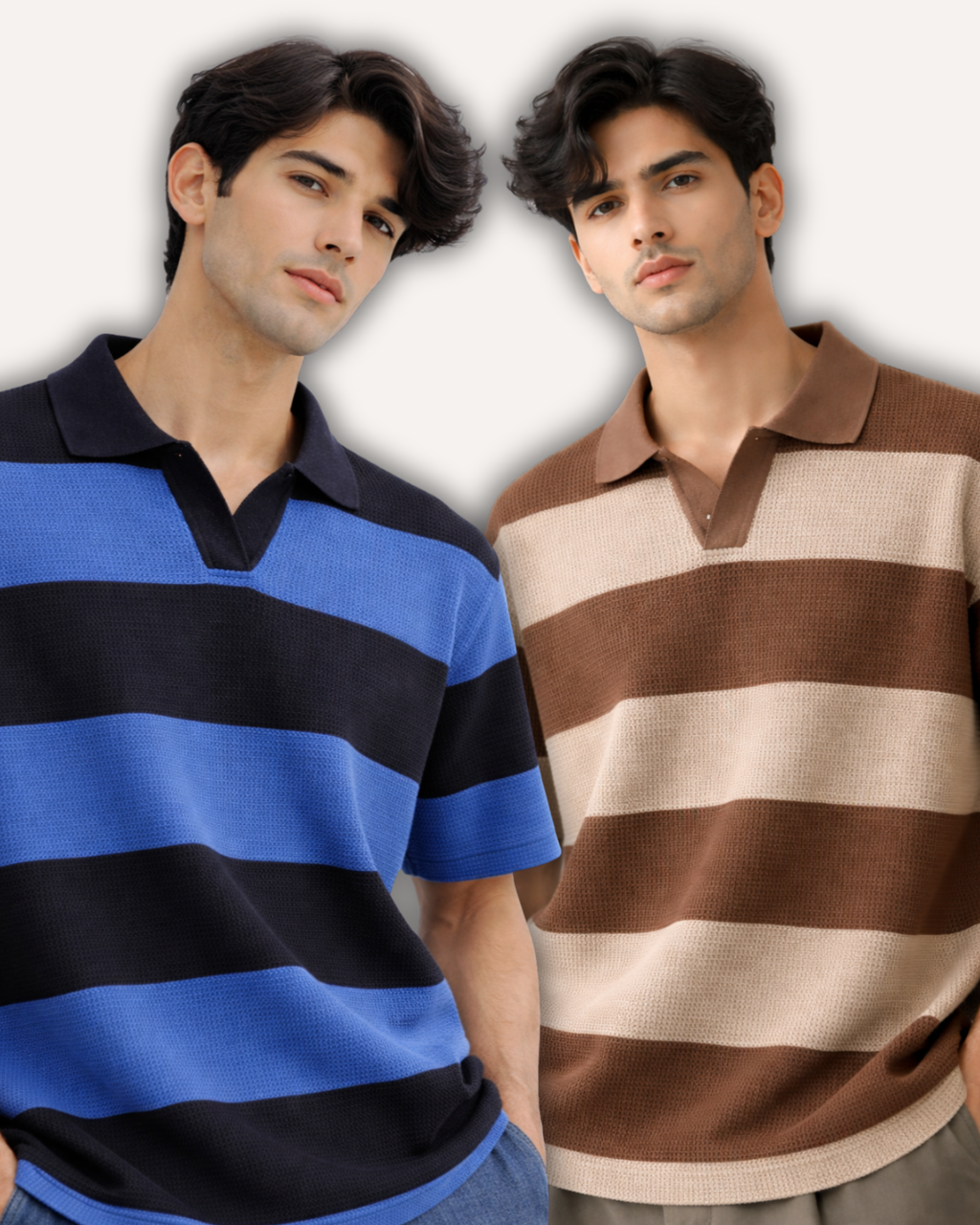 Pack of 2 Waffle Knit Textured Stripe Polos