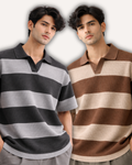Pack of 2 Waffle Knit Textured Stripe Polos