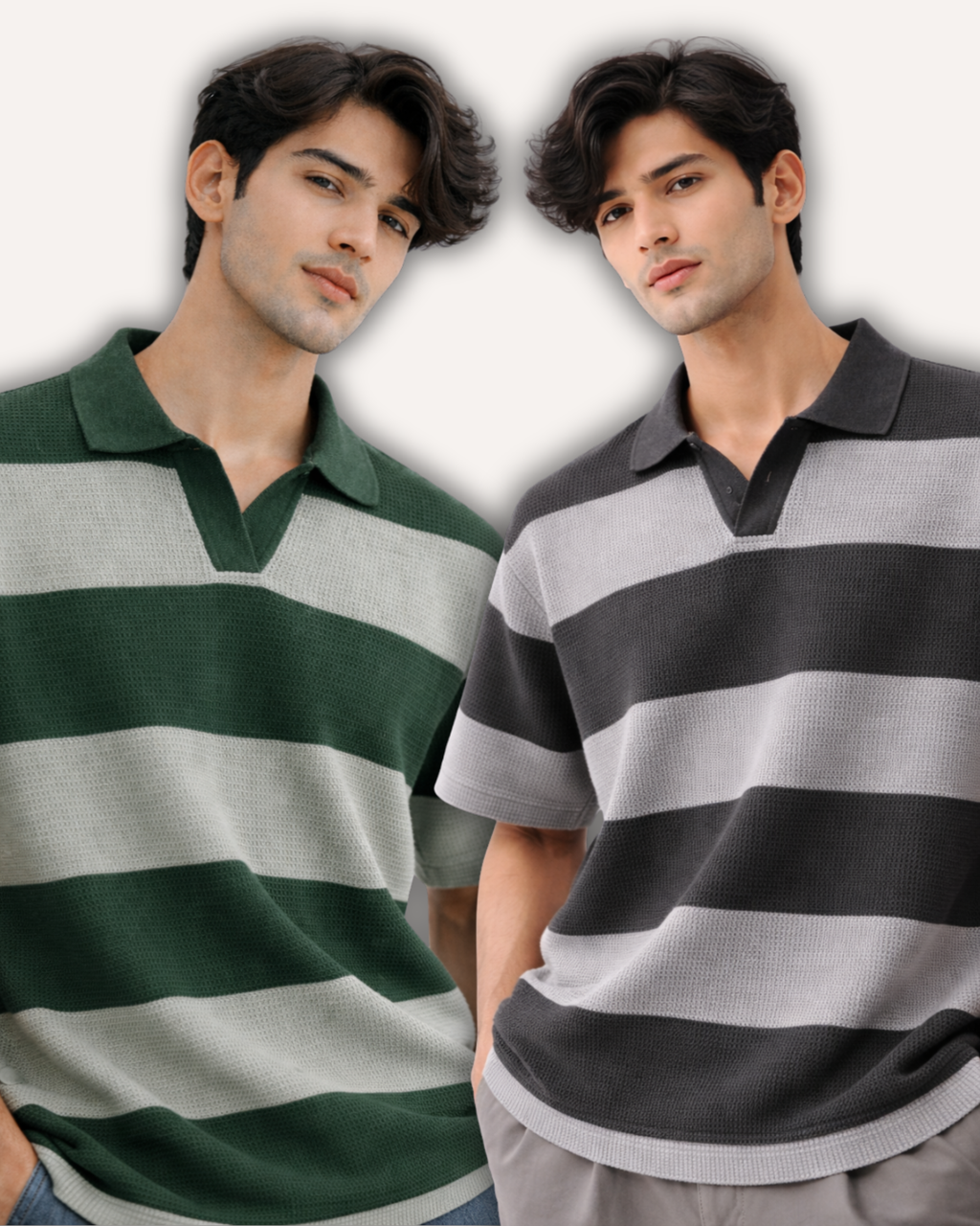 Pack of 2 Waffle Knit Textured Stripe Polos