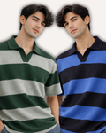 Pack of 2 Waffle Knit Textured Stripe Polos